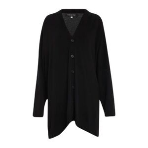 ESKANDAR Wide V-Neck Button Dark Brown Cardigan